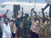 Johnson Olony greeted by supporters in Juba