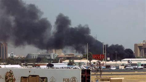 Khartoum in smoke after airstrikes.